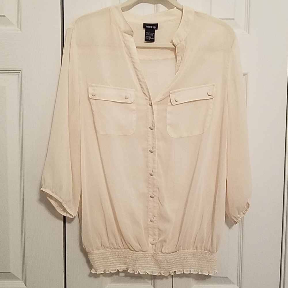 Sheer Torrid size 1 Ivory Blouse Elastic Waisted
